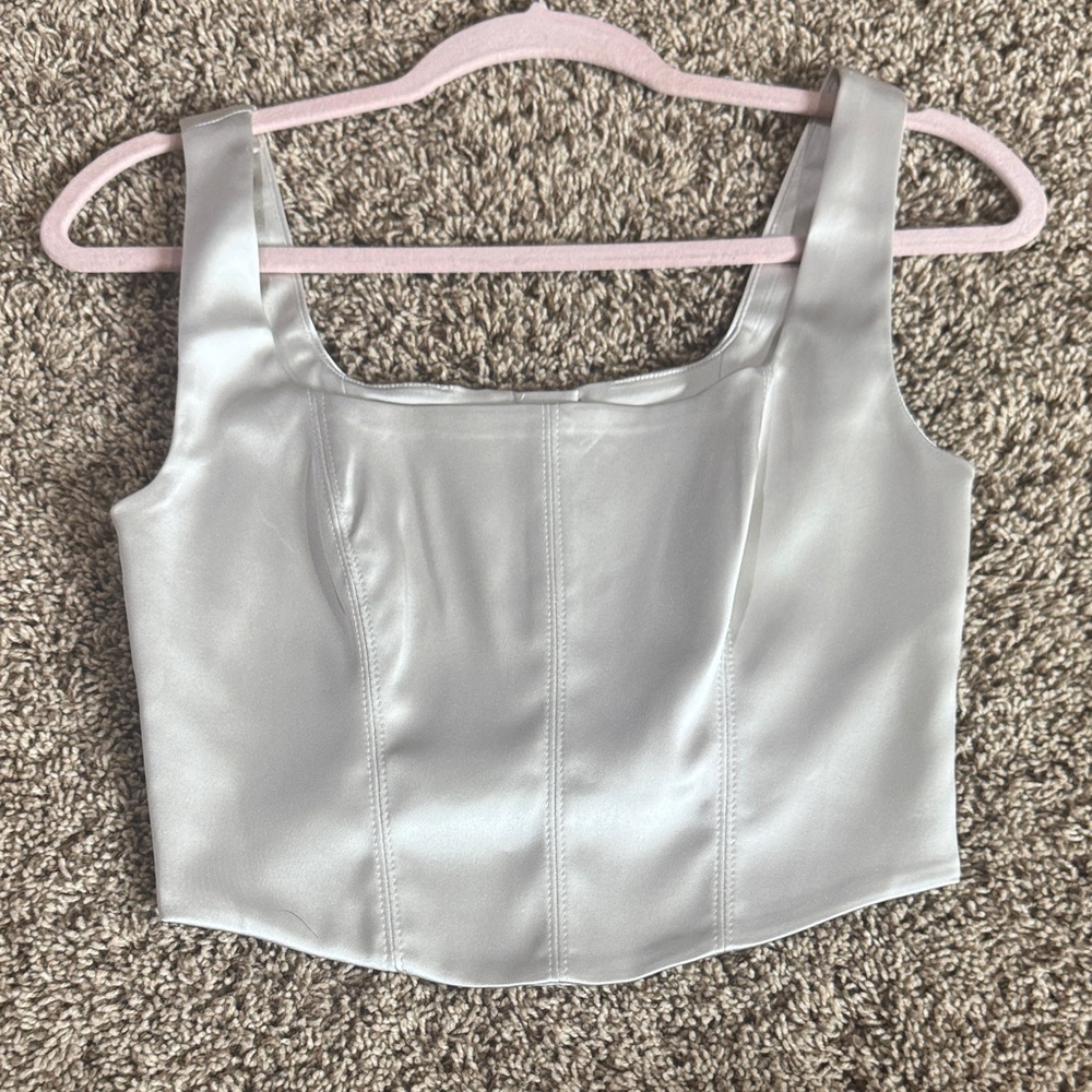 Babaton Metallic Silver/Cream Corset Top